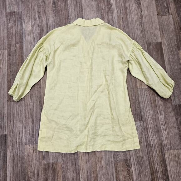 Debra DeRoo Linen Tunic Top Womens M Lime Green Balloon Sleeve Lagenlook Boho - Picture 5 of 8